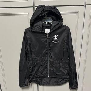 Calvin Klein Black Hooded Raincoat with Water-Resistant Material